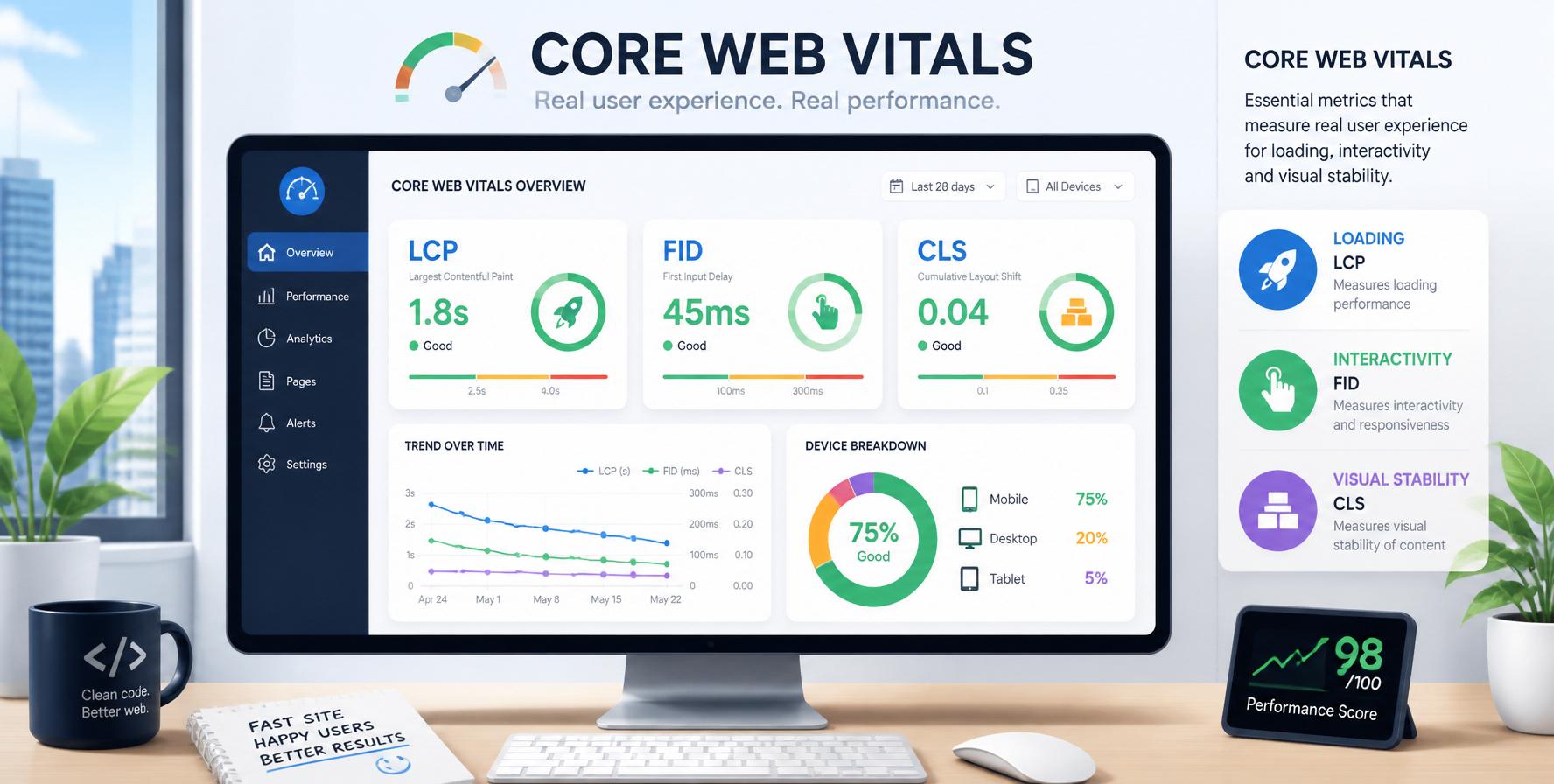 Core Web Vitals Explained - LCP, FID, CLS Guide